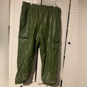 Eloquii Plus Size Green Faux Leather Cargo Pants